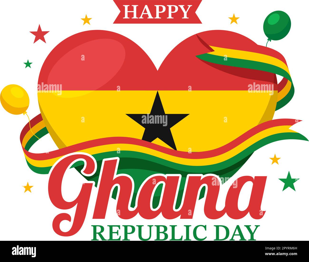 Happy Ghana Republic Day Vector Illustration with Waving Flag
