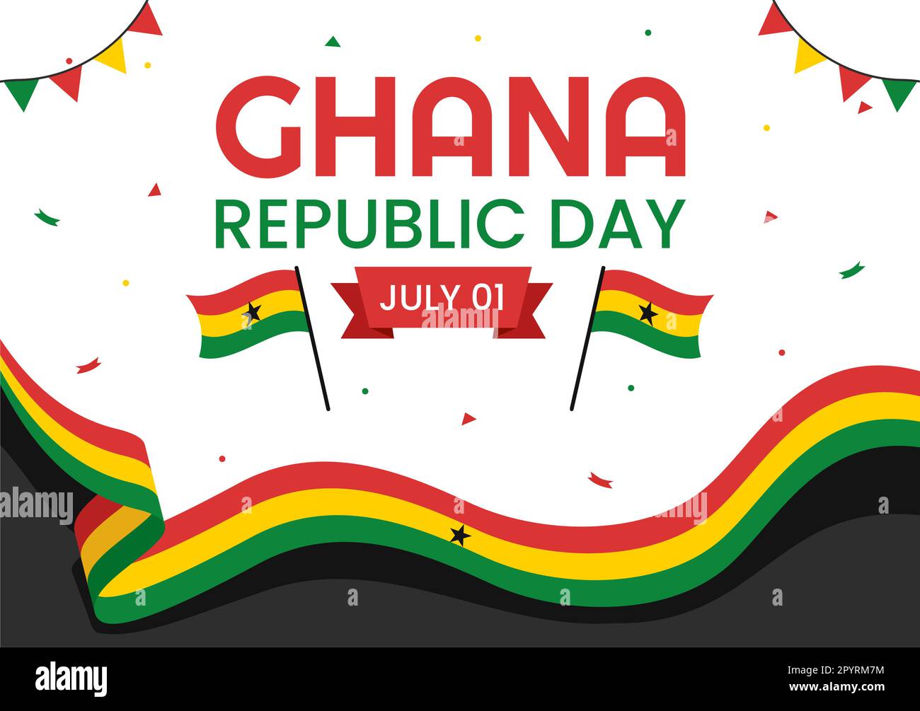 Happy Ghana Republic Day Vector Illustration with Waving Flag