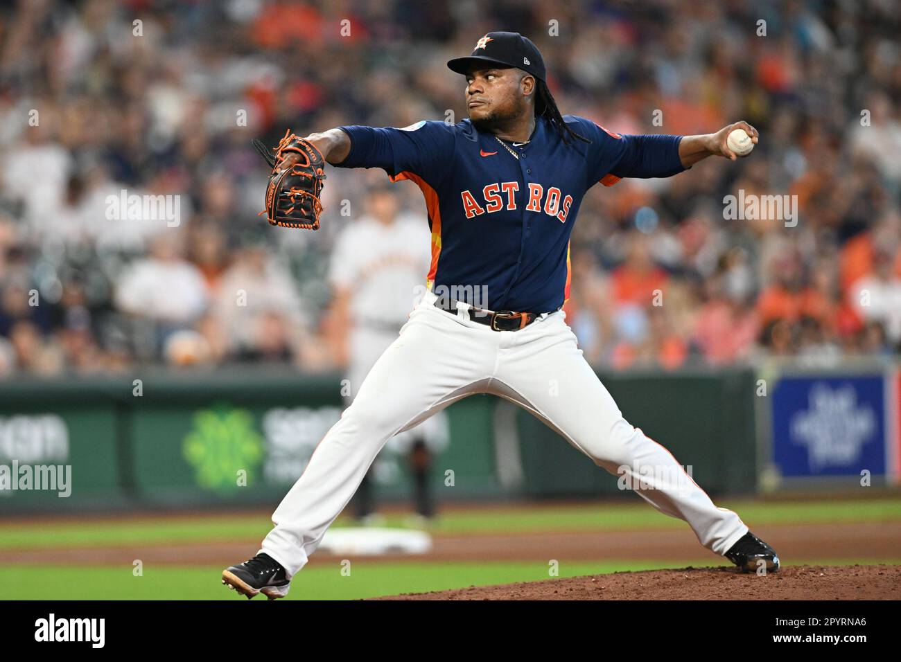 Houston Astros starting pitcher Framber Valdez (59) pitching in the top