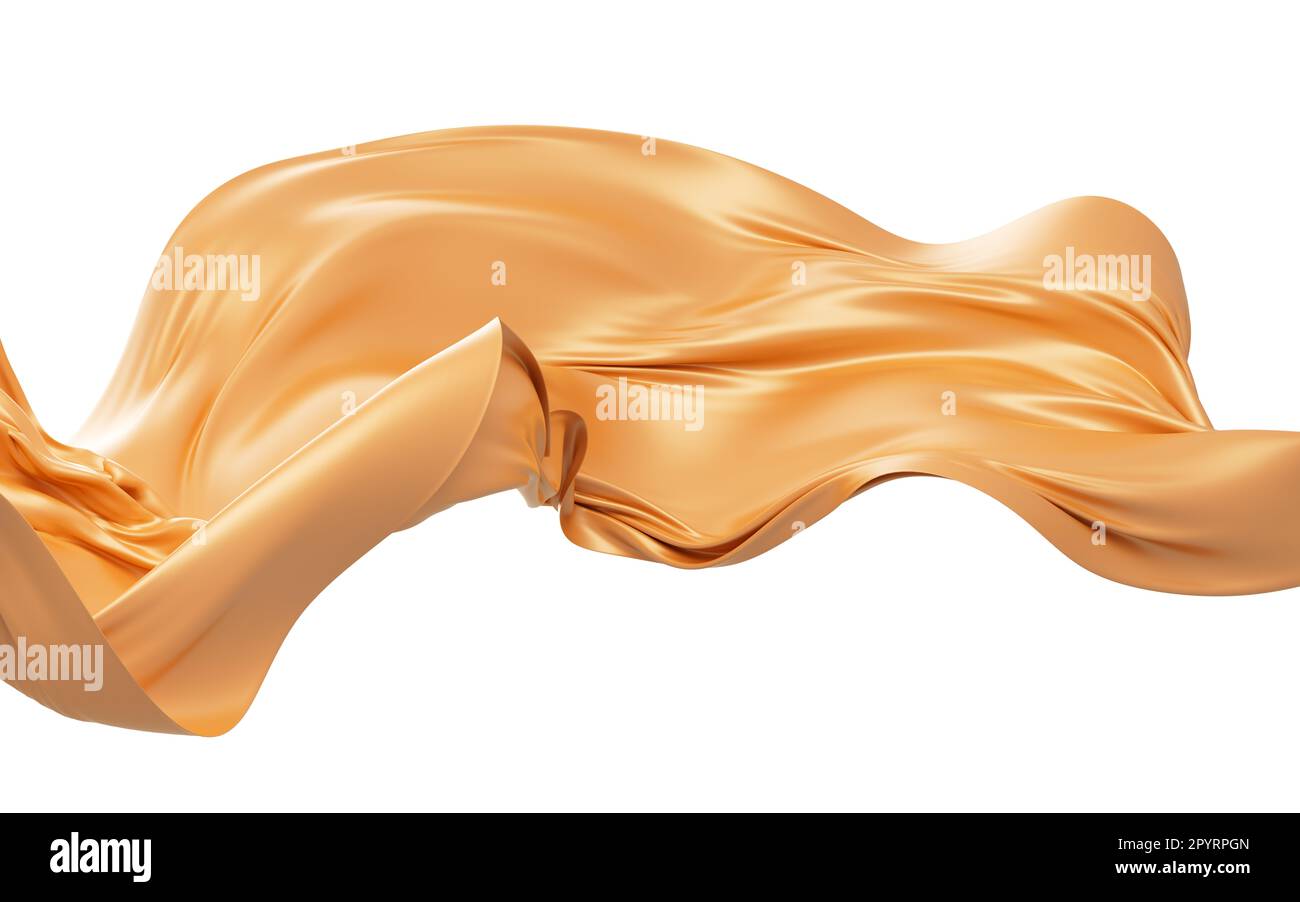 Gold silk fabric, gold cloth material flying in the wind , 3d rendering ...