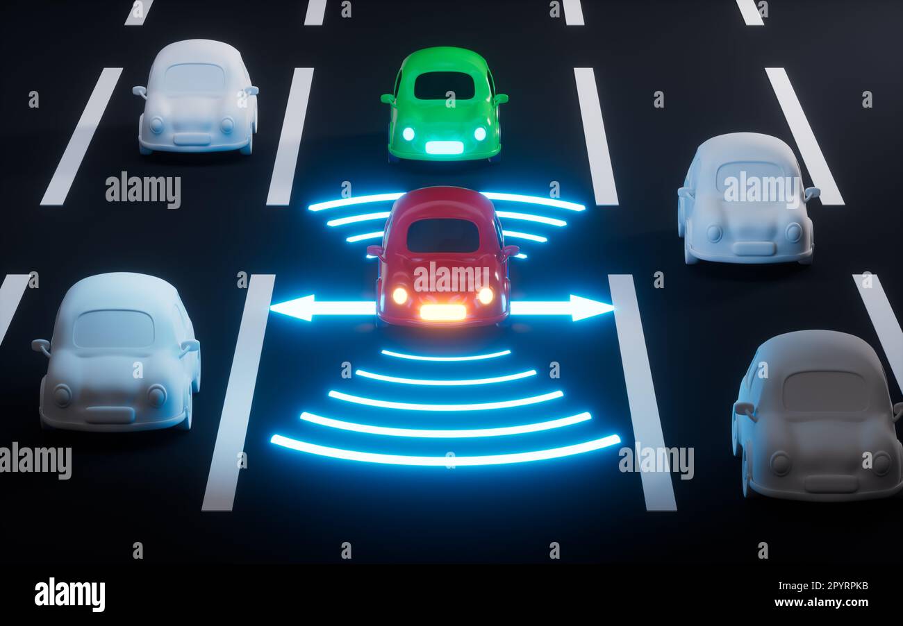 Autonomous Self Driving Car Moving through highway, Autopilot and
