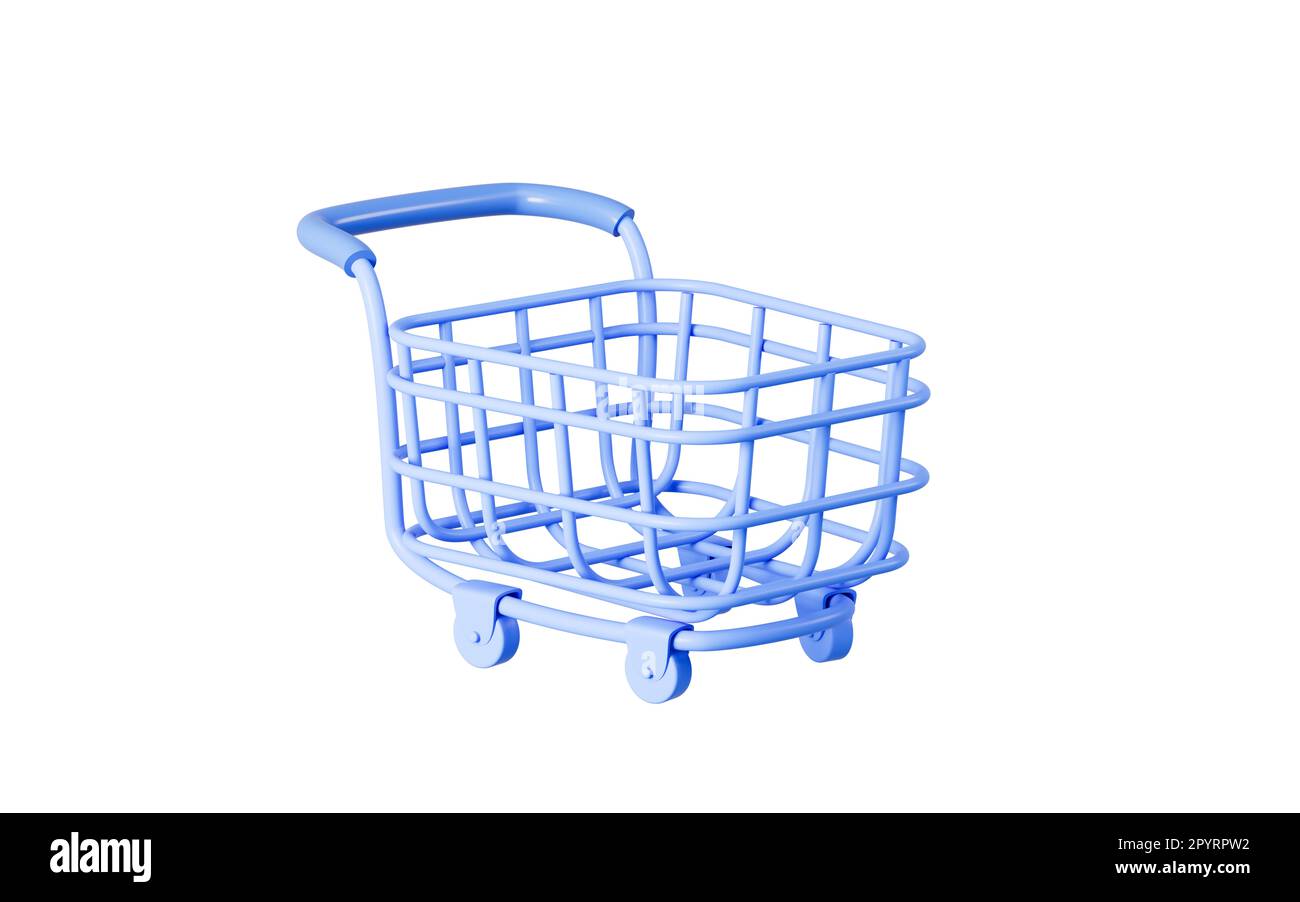 Empty shopping cart in the white background, 3d rendering. Digital