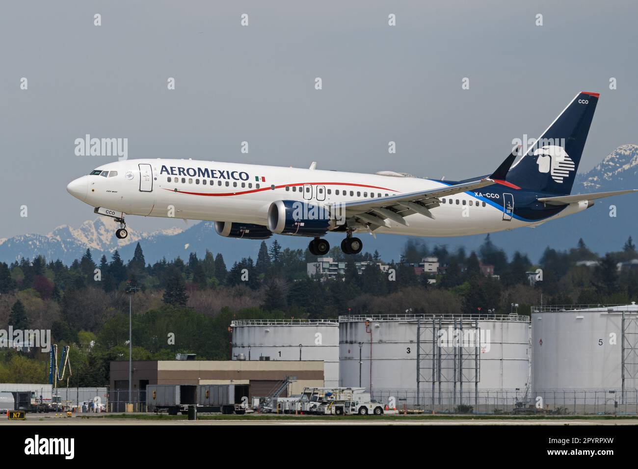 Richmond, British Columbia, Canada. 4th May, 2023. An Aeromexico Boeing 737 MAX 8 jetliner (XA