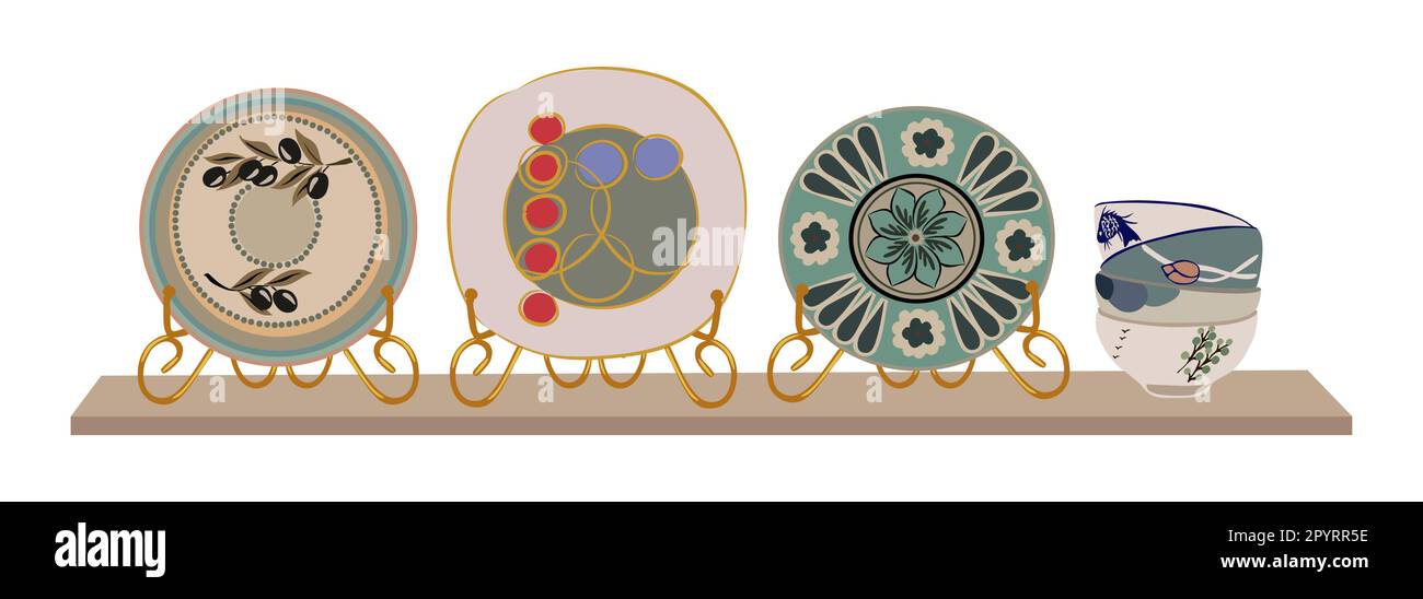 Beautiful handmade ceramic plates and bowls vector Stock Vector Image