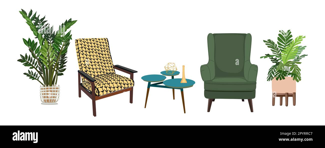 Living room, lounge zone interior vector set Stock Vector Image & Art