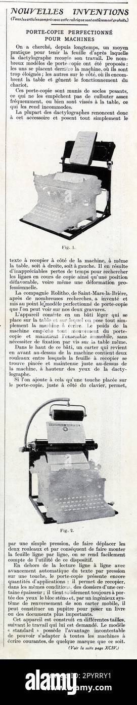 Publicité ancienne NOUVELLES INVENTIONS PORTE-COPIE PERFECTIONNÉ POUR  MACHINES.1929 Stock Photo - Alamy
