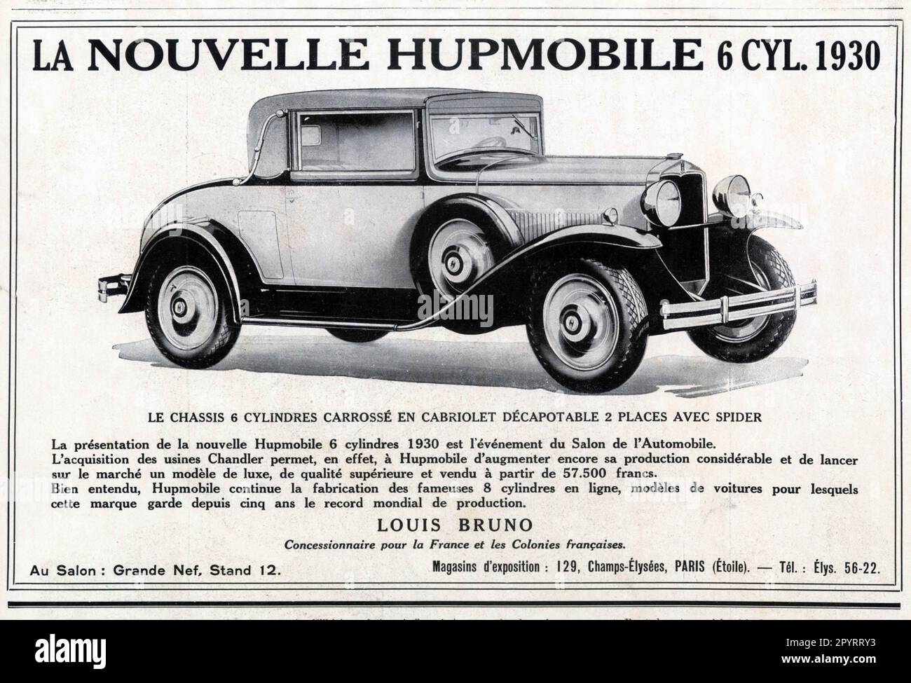 Publicité ancienne LA NOUVELLE HUPMOBILE 6 CYL. 1930 Stock Photo