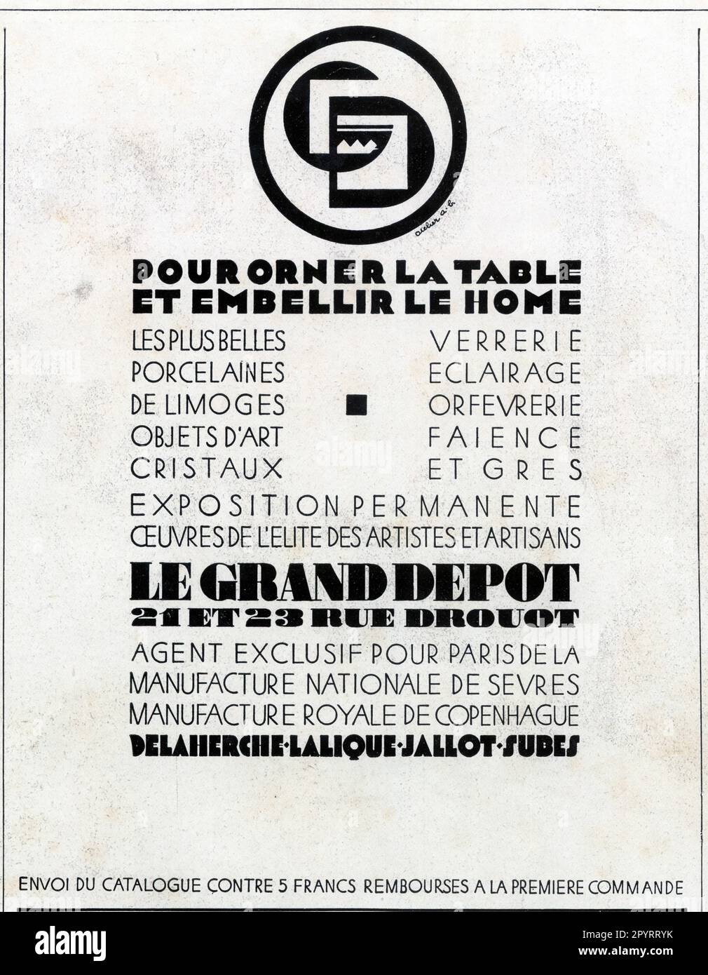Publicité ancienne POUR ORNER LA TABLE ET EMBELLIR LE HOME. 1929 Stock Photo