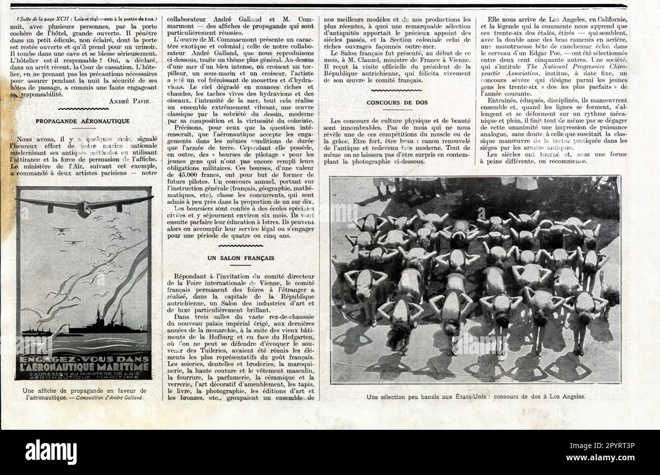 Trois articles de 1929, Propagande aéronautique, Un salon français, Concours de dos Stock Photo