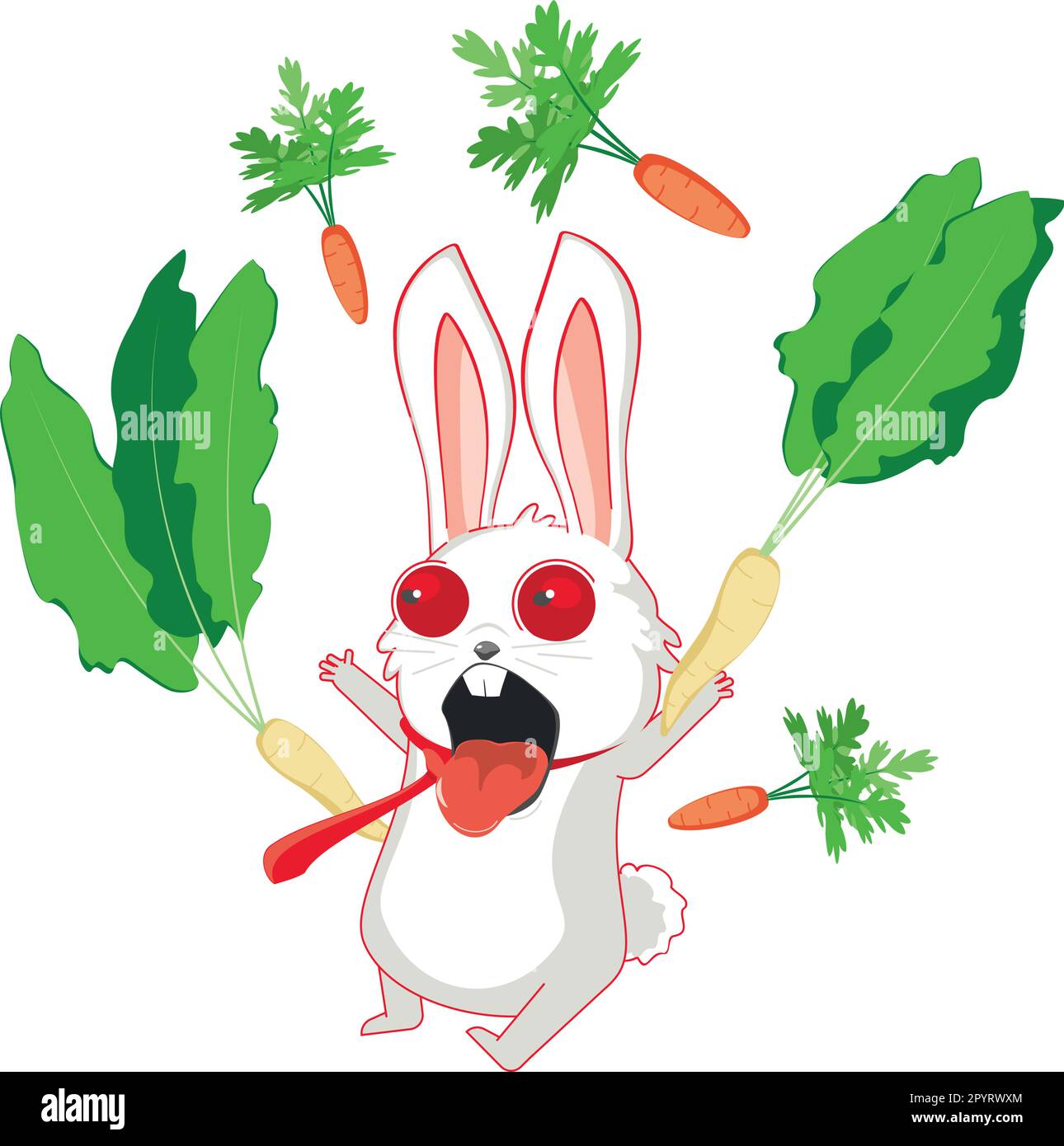Cute cartoon white rabbit and carrot illustration Stock Vector Image ...