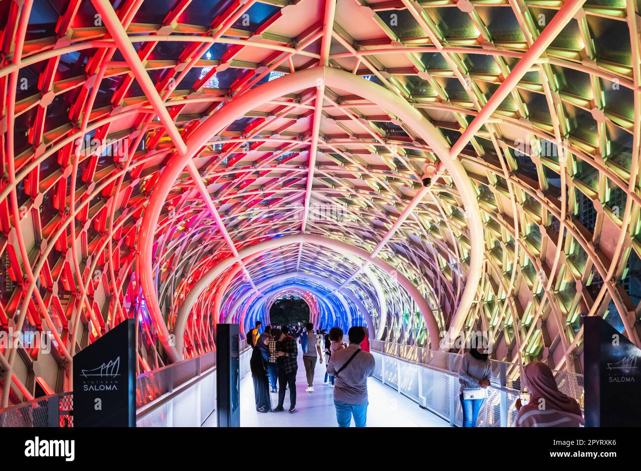 Kuala Lumpur, Malaysia - May 2023: Saloma link bridge lit at night, a