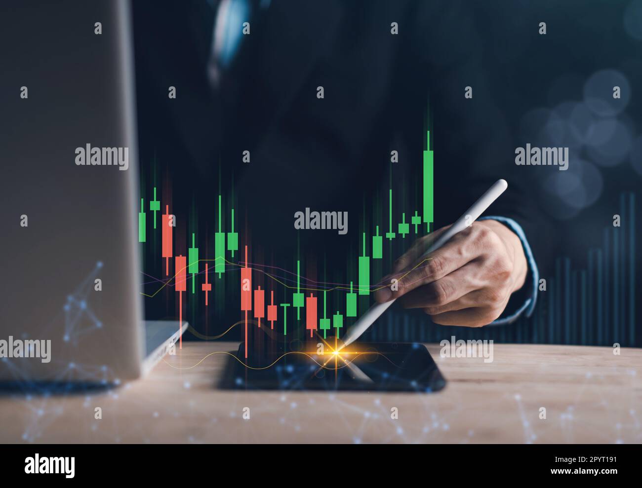 Business growing. Businessmen use tablet with smartpen, Laptop