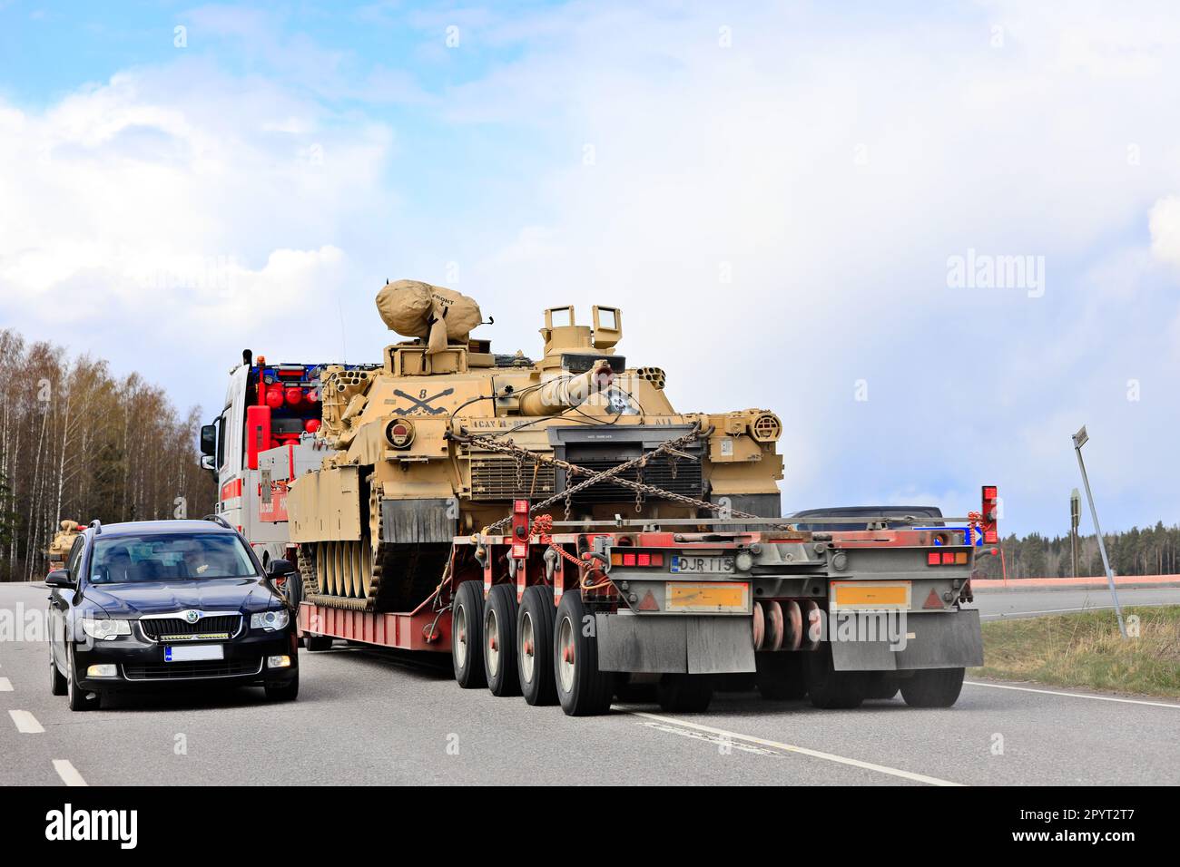 Exceptional load transport of American M1 Abrams military tank in ...