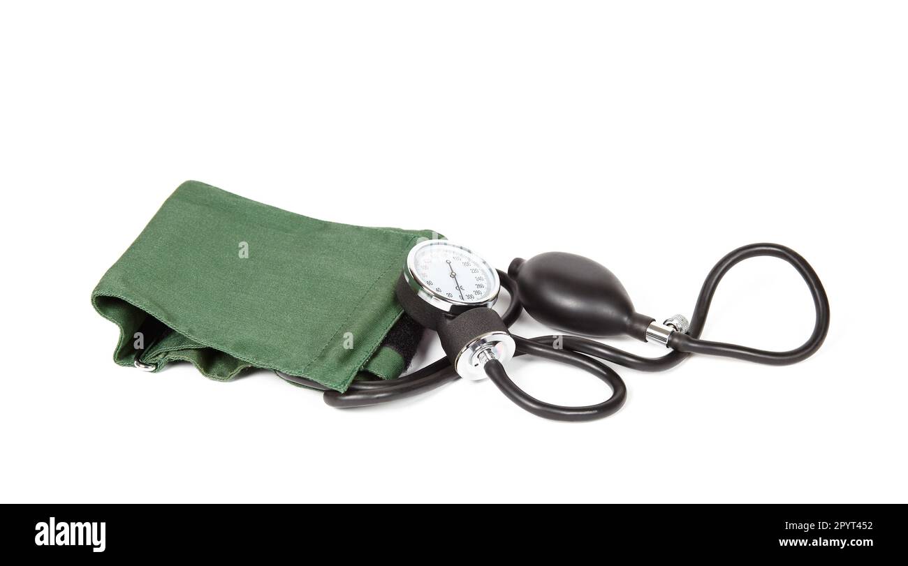 Medical sphygmomanometer on a white background. Mechanical blood