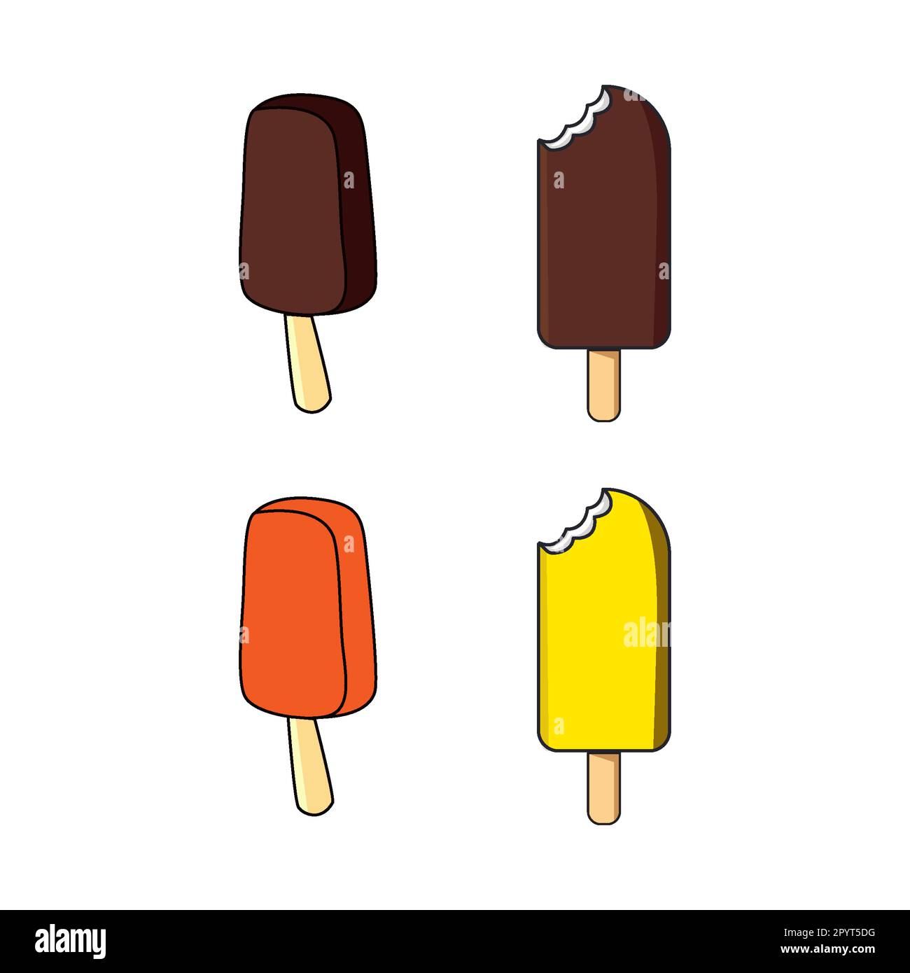 Set Of Chocolate, Mango And Orange Flavor Ice Cream With Wooden Stick Stock Vector Image & Art