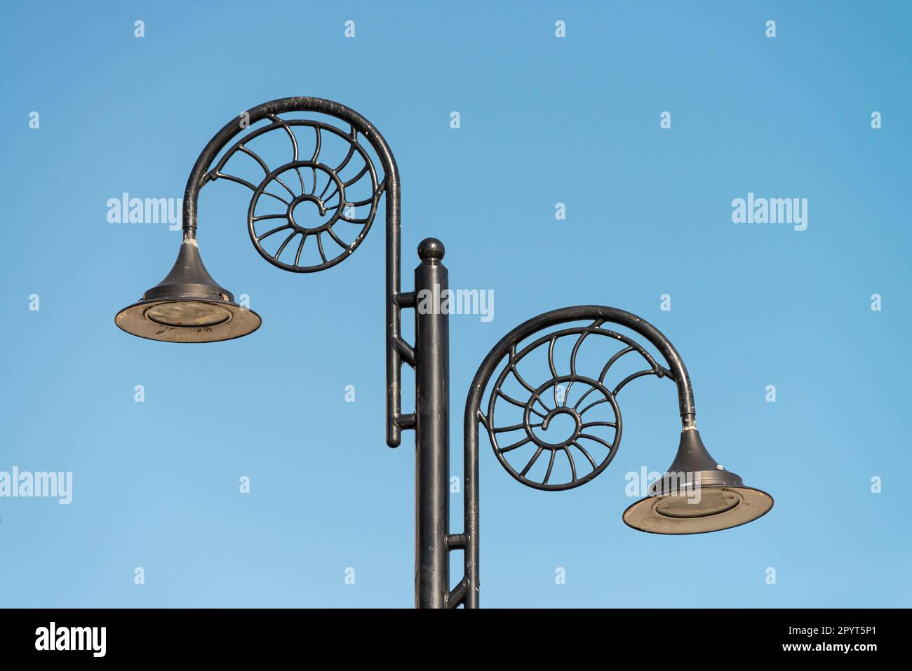 Ammonite inspired street lights in Lyme Regis, on the Jurassic coast of