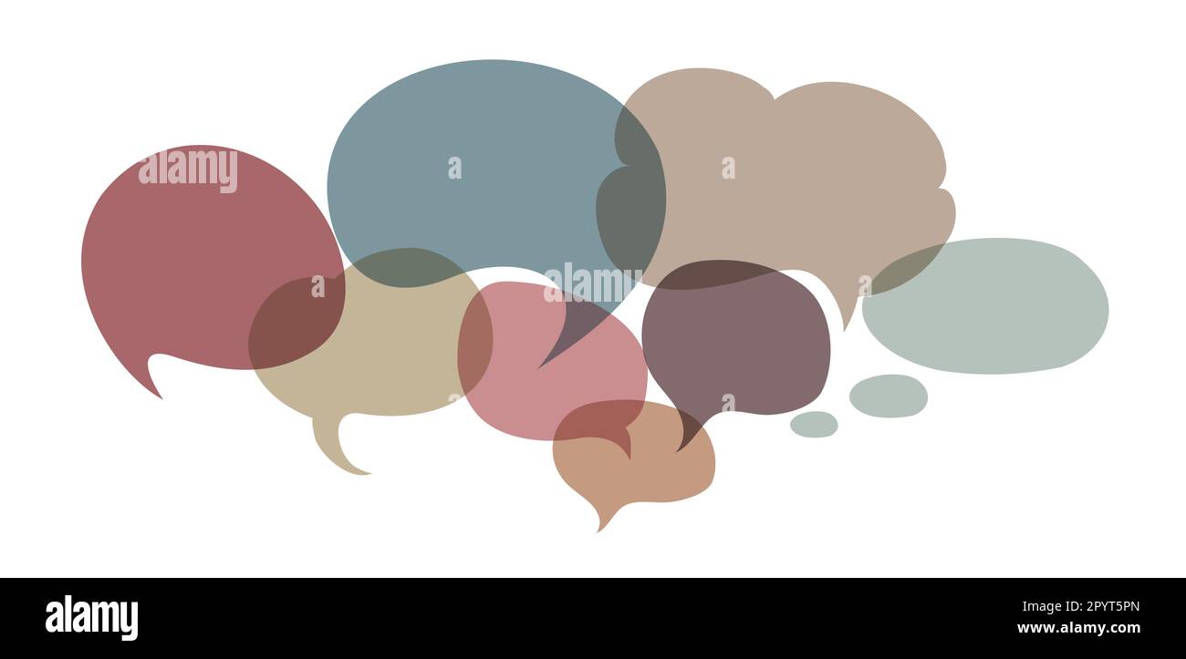 Colored speech bubble. Communication concept. Social network. Colored cloud. Speak - discussion - chat. Symbol talking and communicate. Dialogue Stock Vector