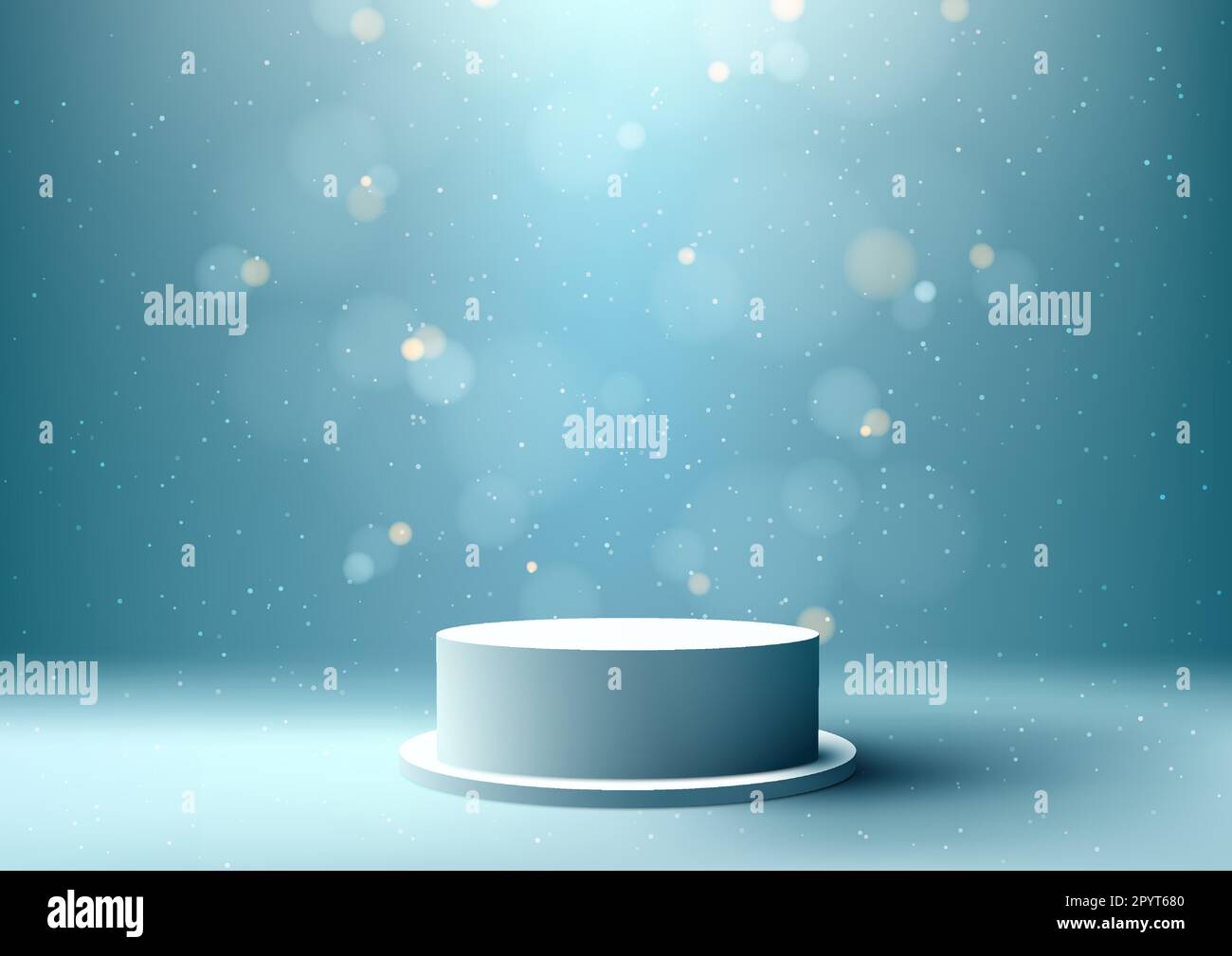 3D realistic products display empty white podium stand with blurred ...