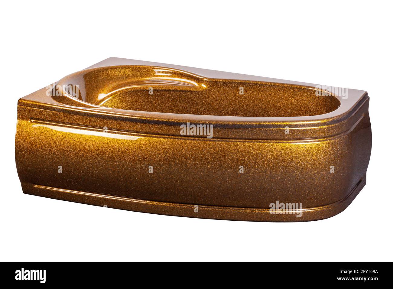 Corner acrylic bathtub in golden color with metallic inclusions that