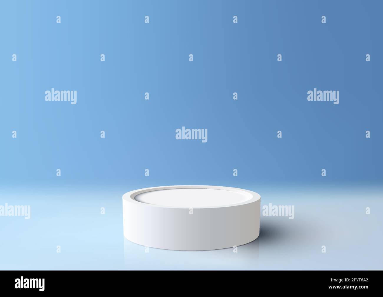 3D realistic empty white podium stand on lighting nature summer blue ...