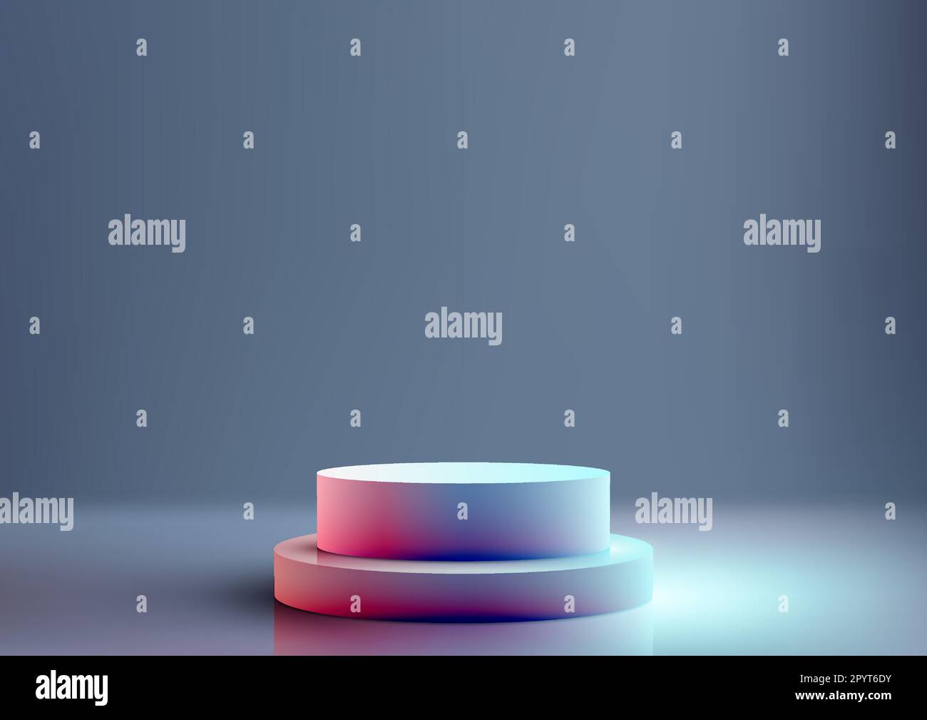 3D realistic blue and pink neon gradient colors empty podium platform steps product display minimal wall scene gray background. You can use for cosmet Stock Vector