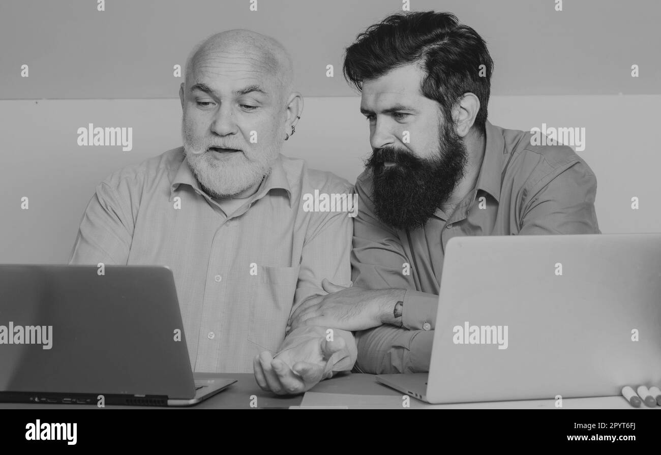 Funny crazy man using computer Black and White Stock Photos & Images ...