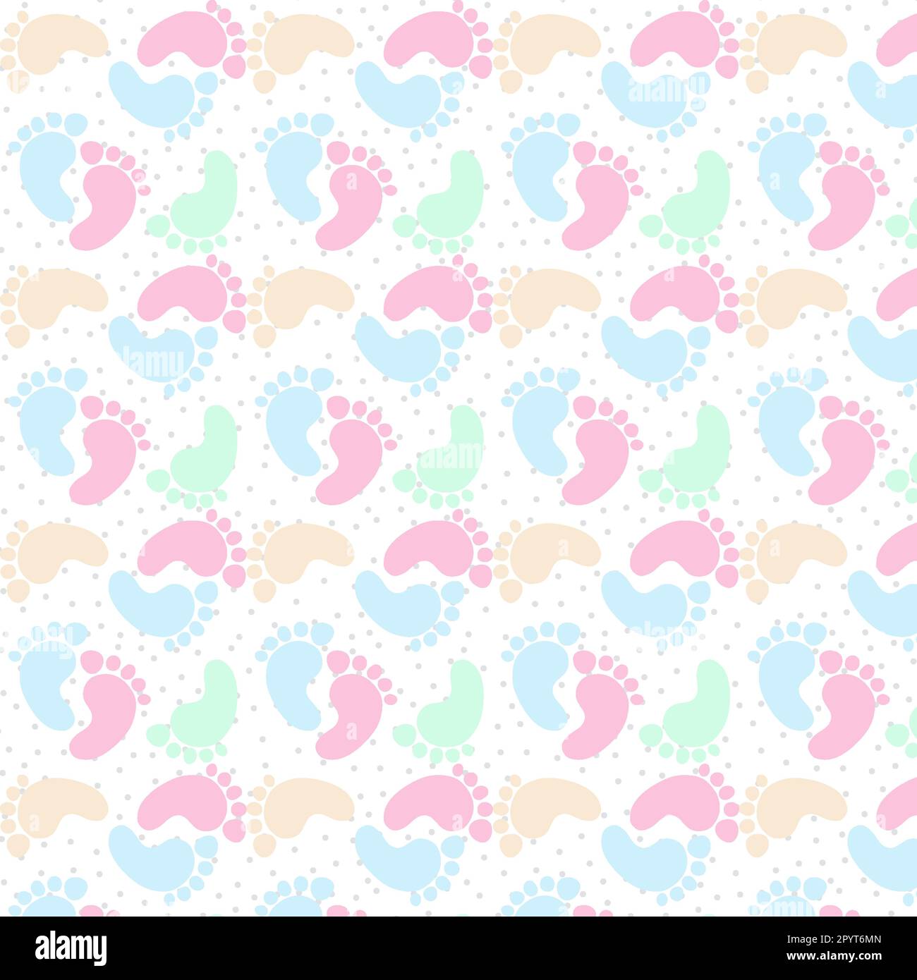 Baby Foot Print Pattern. Cute Pastel Color Baby Foot Print Pattern With Polka Dot Stock Vector