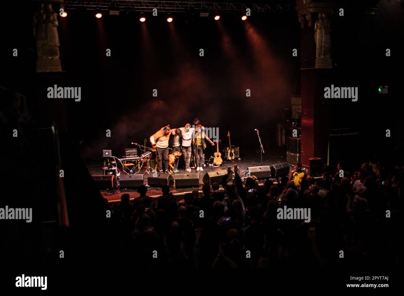 Birmingham, UK.04th May 2023. Peter Doherty on stage with Trampolene at the end of their opening performance at his solo acoustic show at O2 Academy Institute, after performing with Jack Jones their single 'Uncle Brian's Abatoir'. Cristina Massei/Alamy Live News Stock Photo
