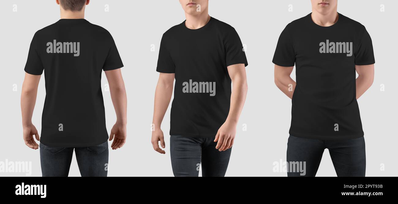 Mockup of fashion black t-shirt on a posing guy, men's shirt, isolated ...