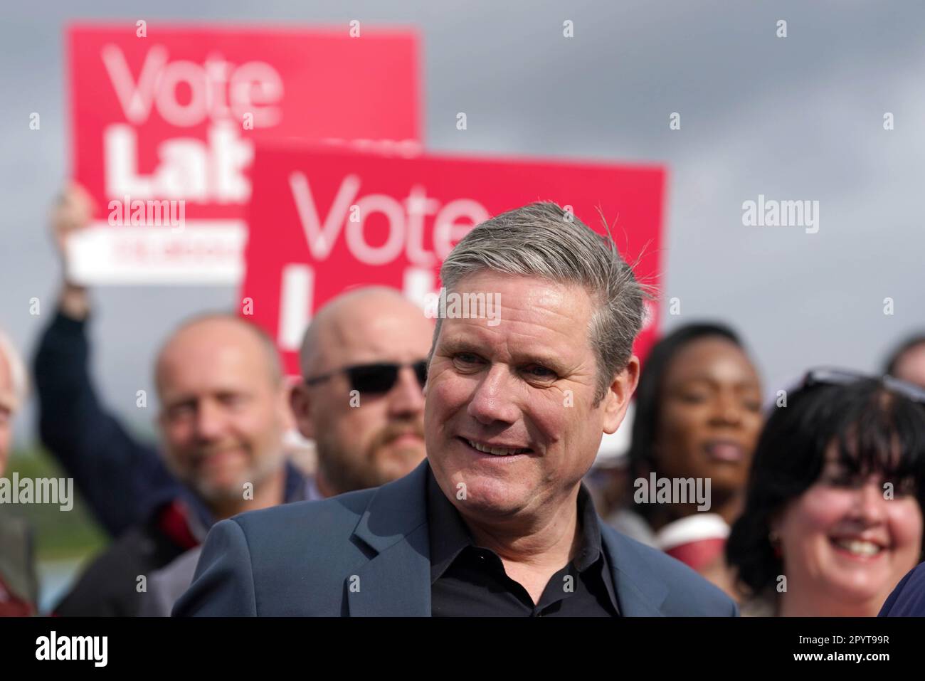 Labour leader Sir Keir Starmer joins party members in Chatham, Kent, where Labour has taken overall control of Medway Council for the first time since 1998 after winning 30 of its 59 seats in the local elections. Picture date: Friday May 5, 2023. Stock Photo