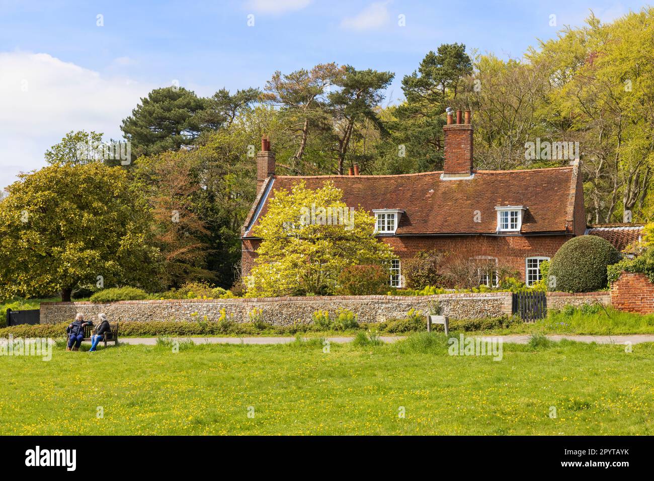 Westleton, Suffolk, UK. View of Westleton village green with a cottage in the background. Stock Photo