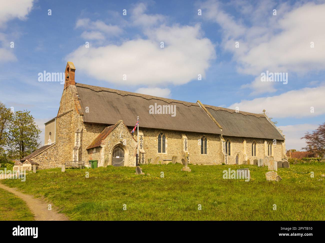 Exterior of St Peter's Church with a thatched roof. Westleton, Suffolk. UK Stock Photo