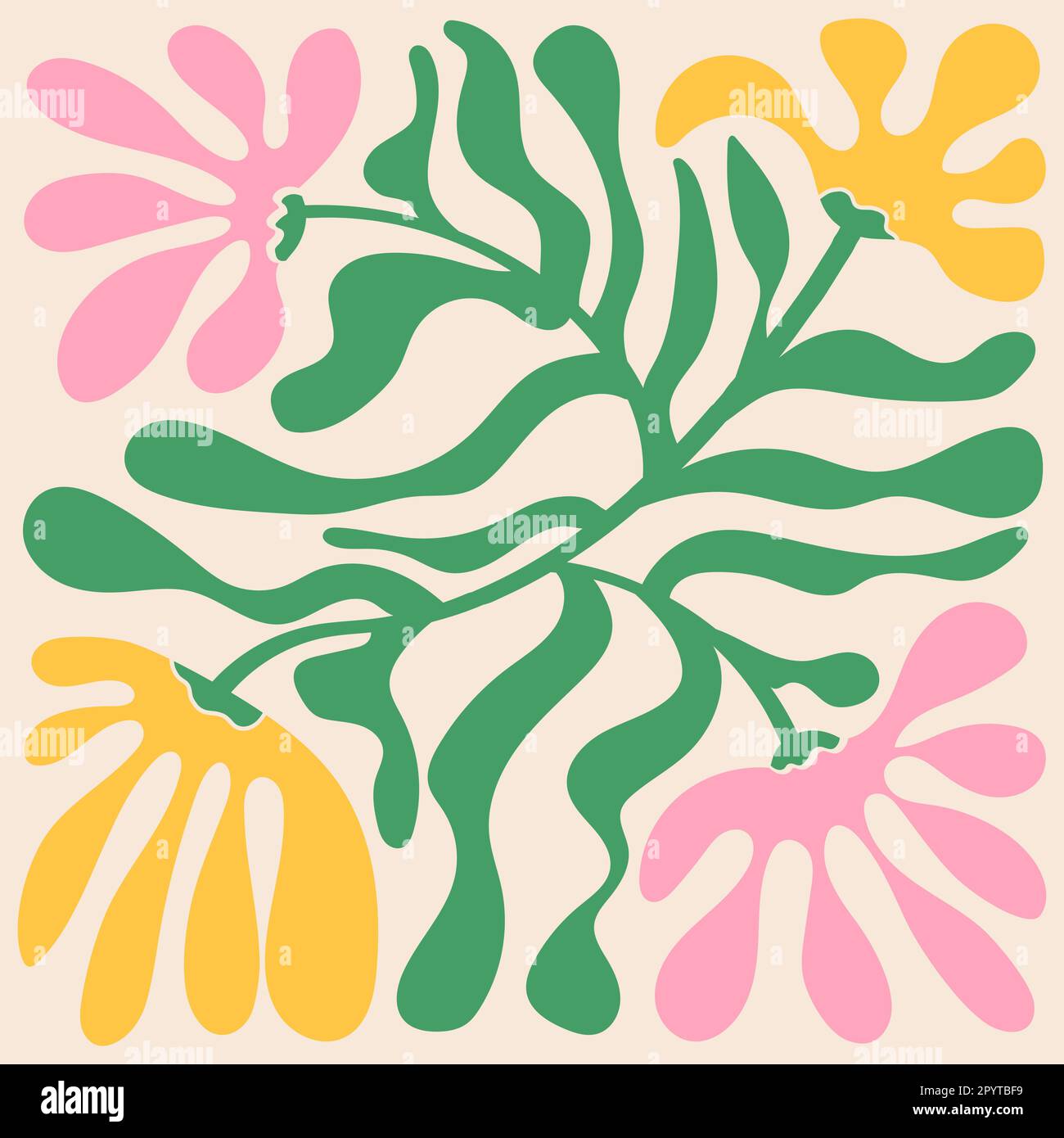 Groovy doodle and abstract organic plant shapes art. Matisse floral ...