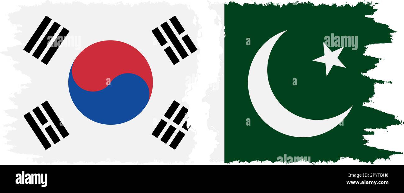 Pakistan and South Korea grunge flags connection, vector Stock Vector