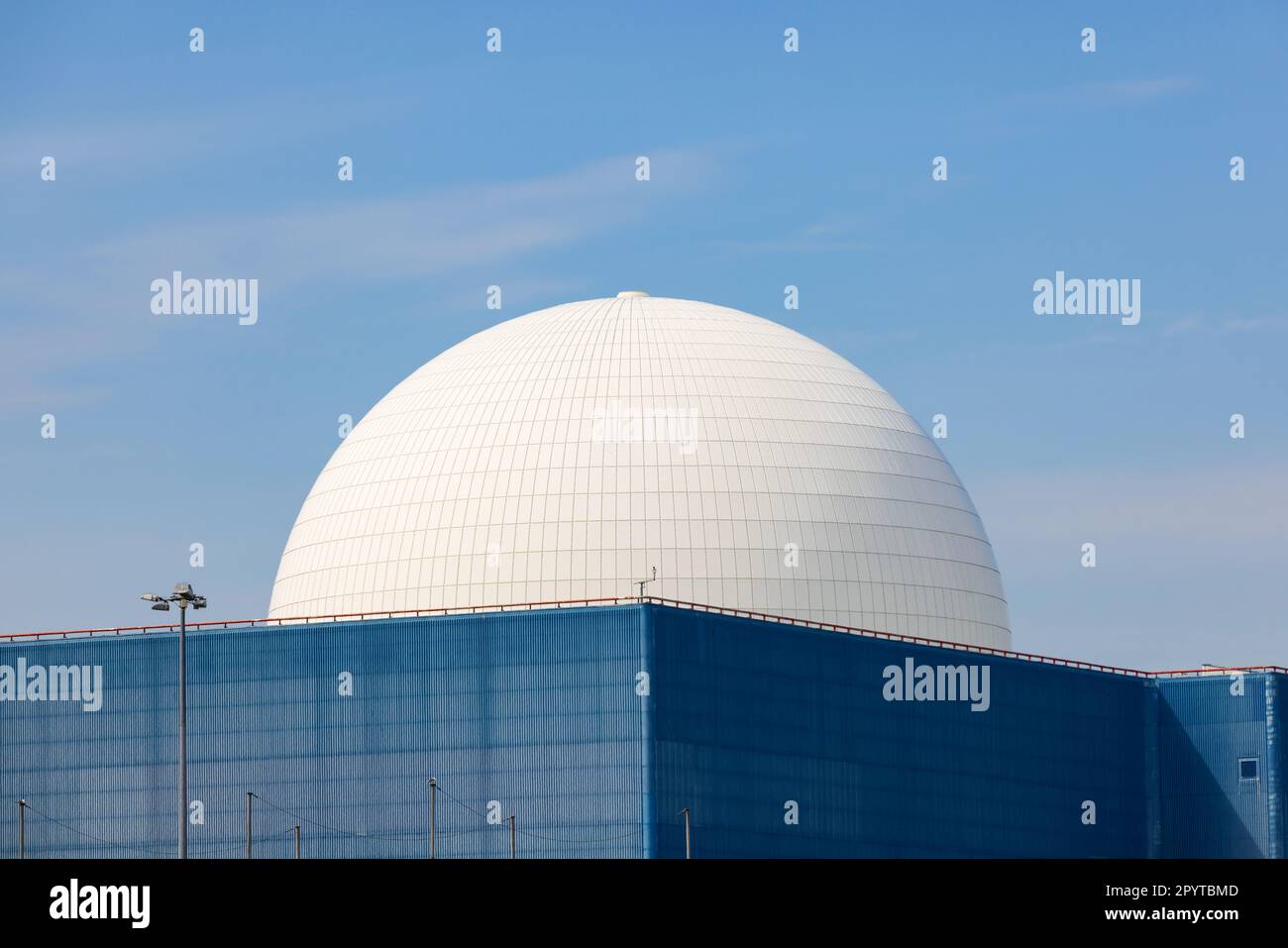 View of the Sizewell B nuclear reactor dome on the site of the upcoming Sizewell C power station. Suffolk, UK Stock Photo