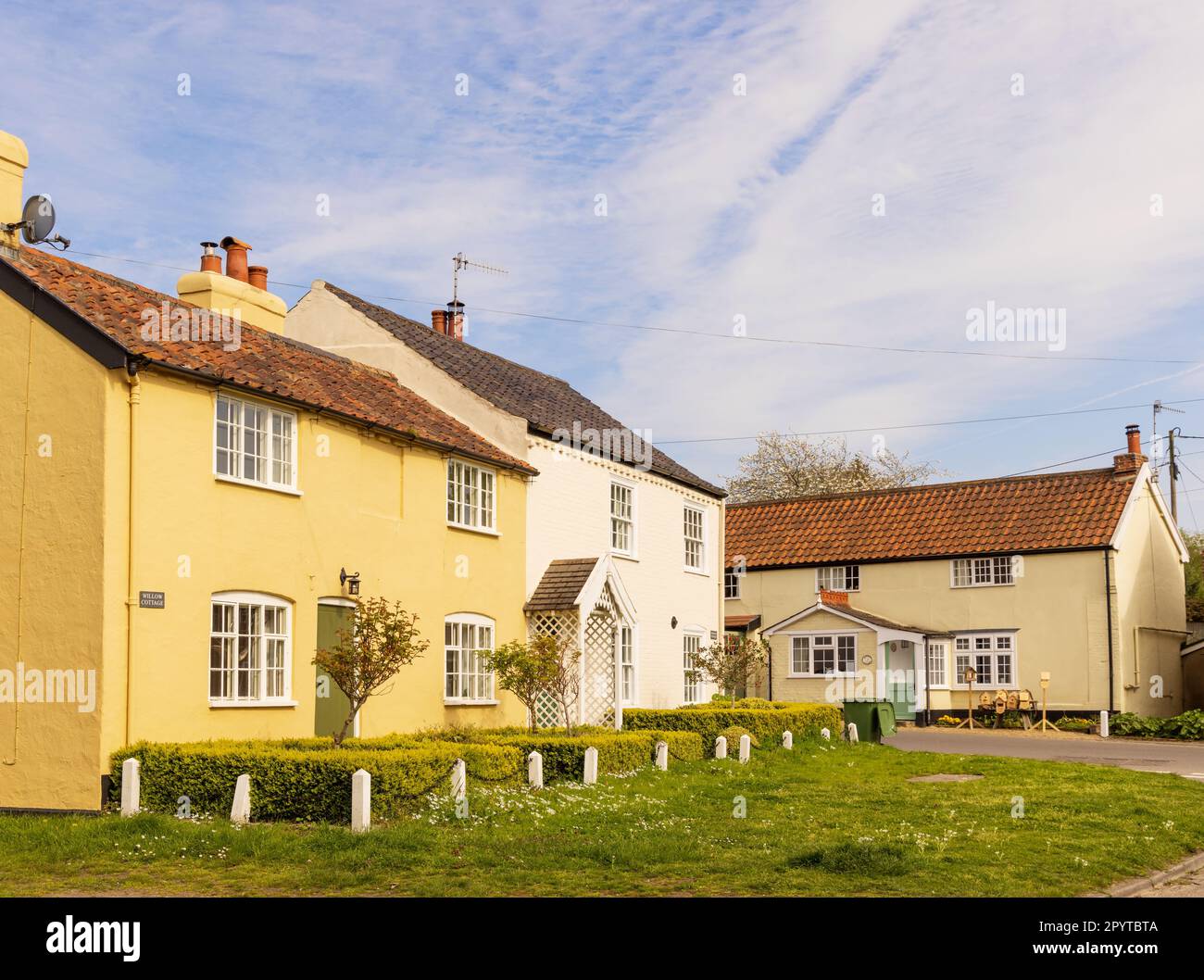 Westleton, Suffolk, UK. Traditional, colourful village cottages in Westleton. Stock Photo
