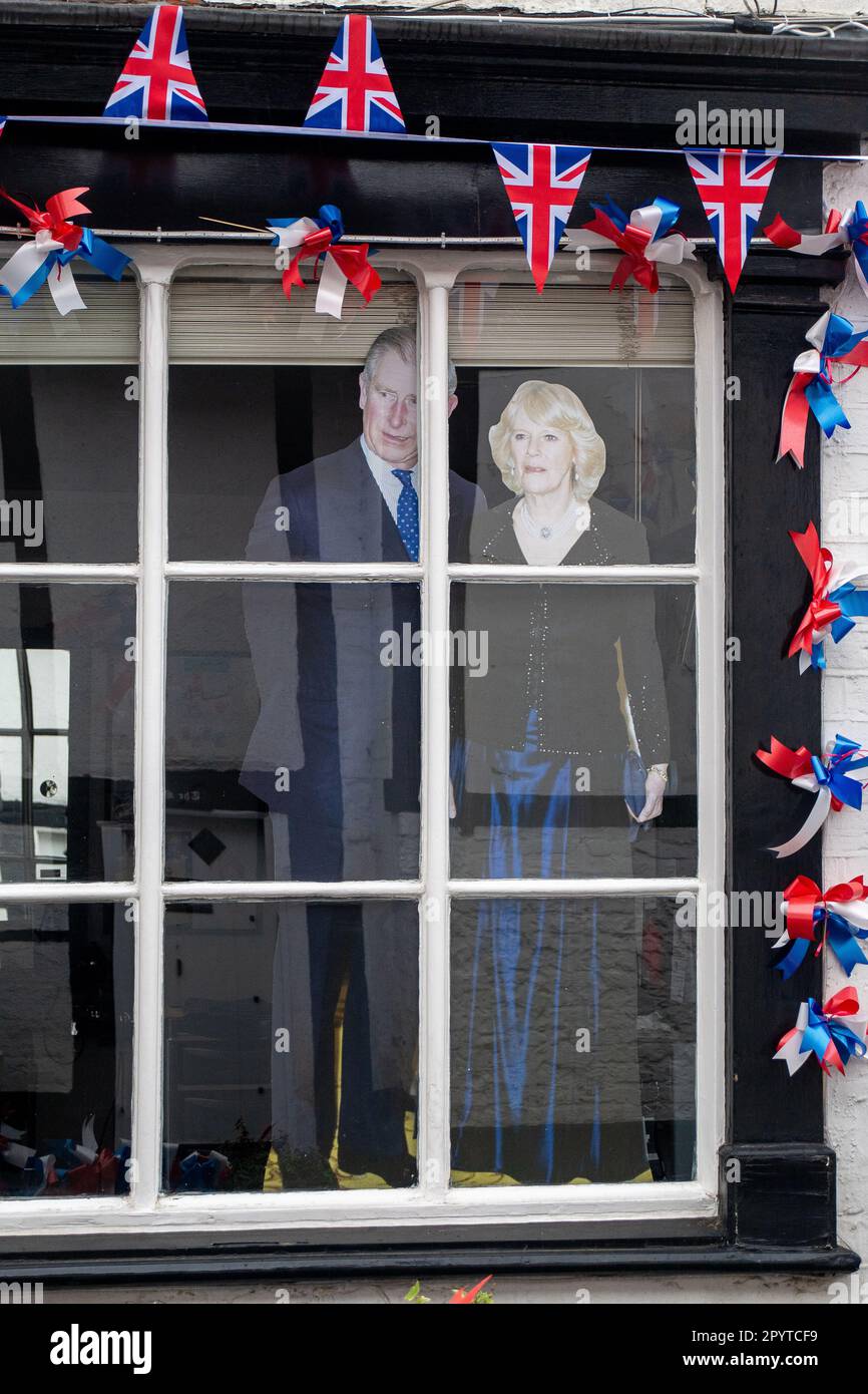 Bray, Berkshire, UK. 5th May, 2023. Cardboard cutouts of King Charles