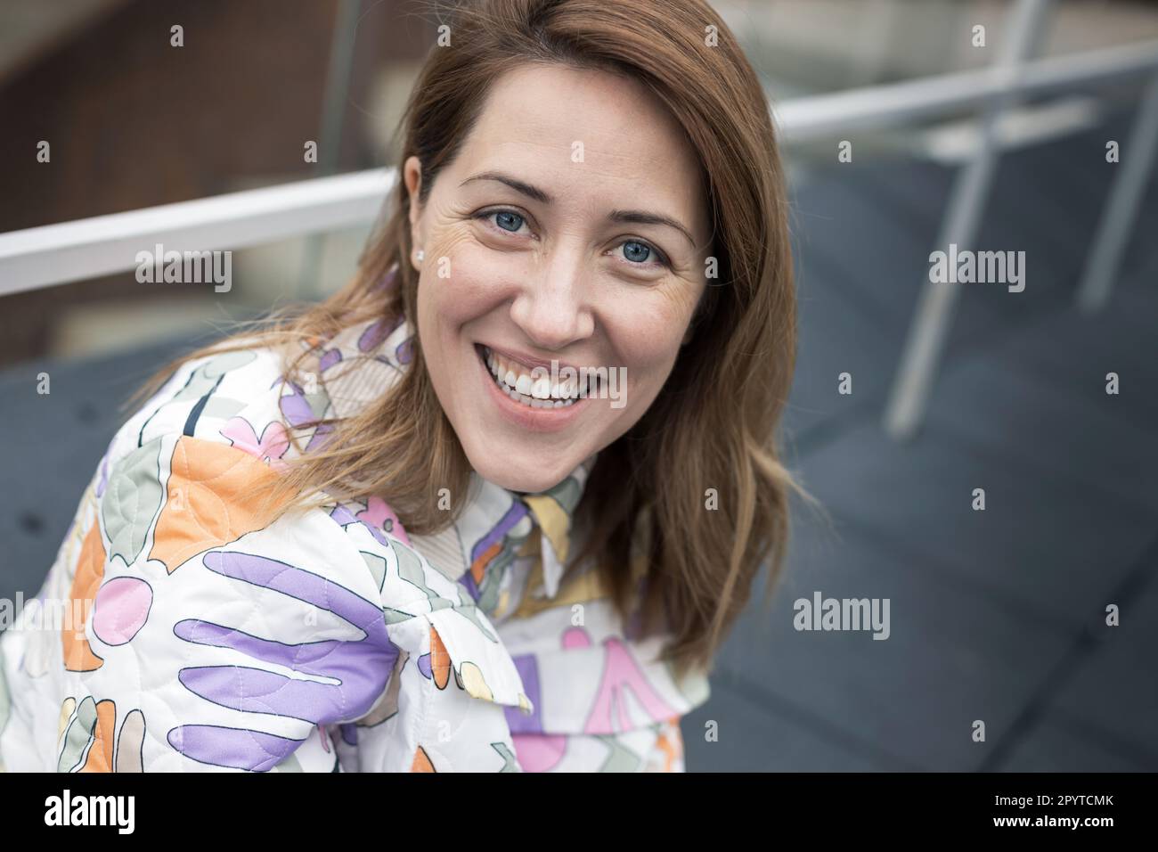 Portrait of happy and smiling female. Stock Photo