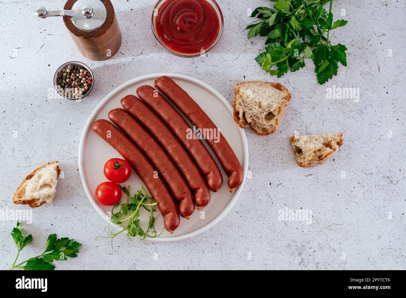 hot dog sausages on a plate Stock Photo Alamy