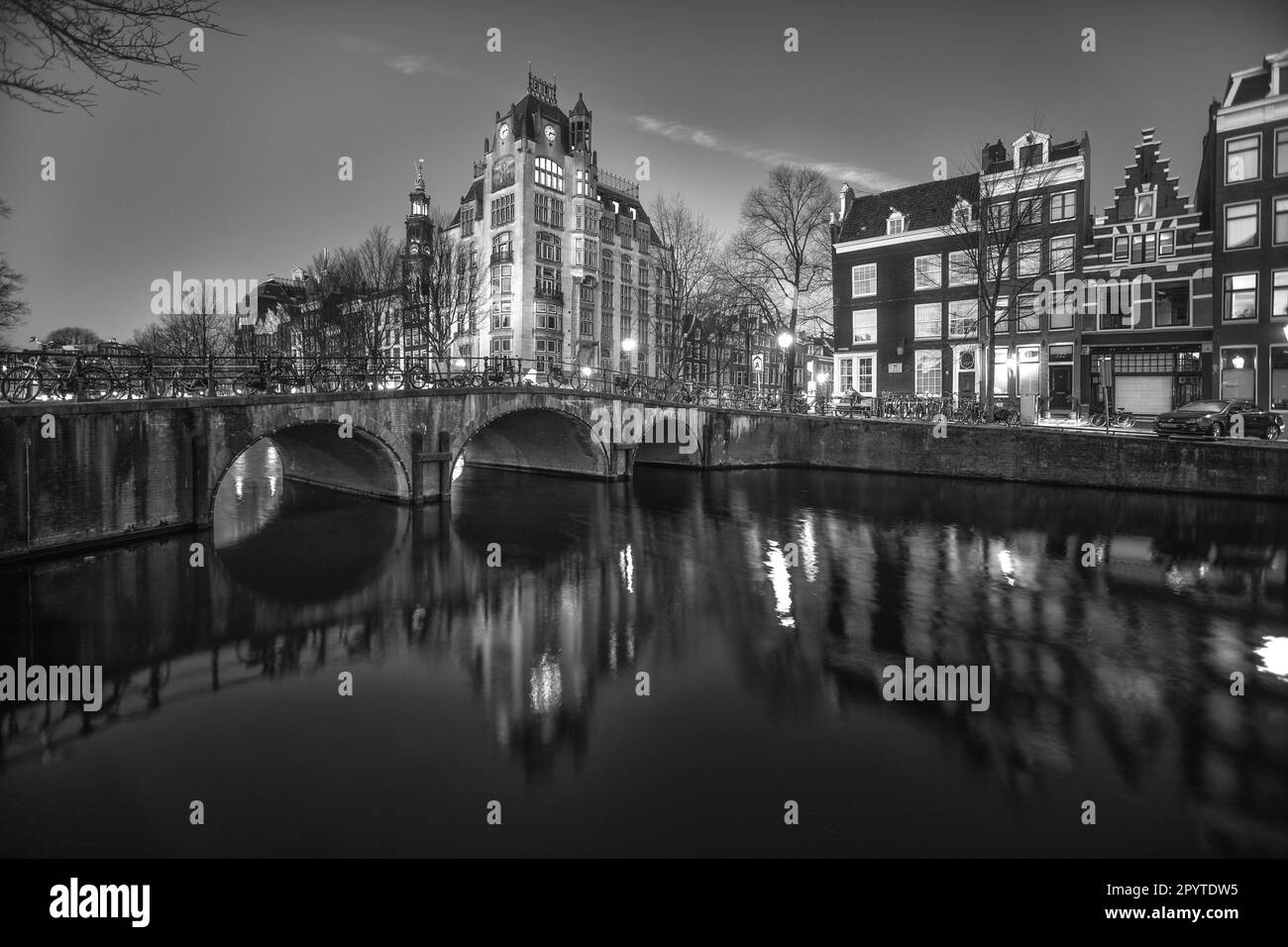 Keizersgracht, the 'emperor's canal', Black and white. Stock Photo