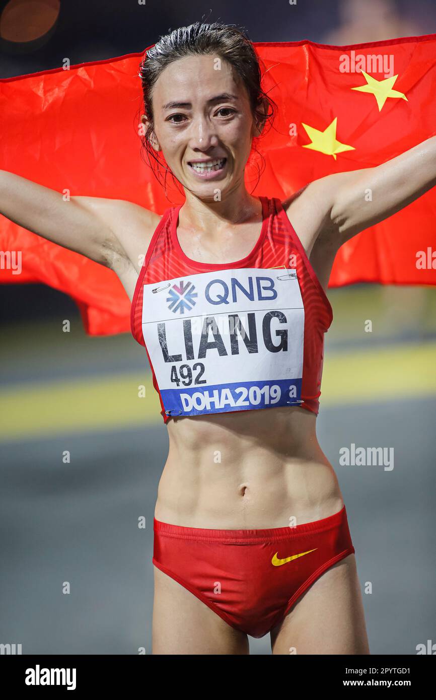 Rui Liang running the 50 Kilometres Race Walk at the 2019 World ...