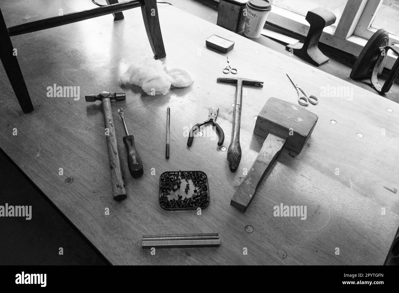 Tools and materials used in traditional upholstery Stock Photo Alamy