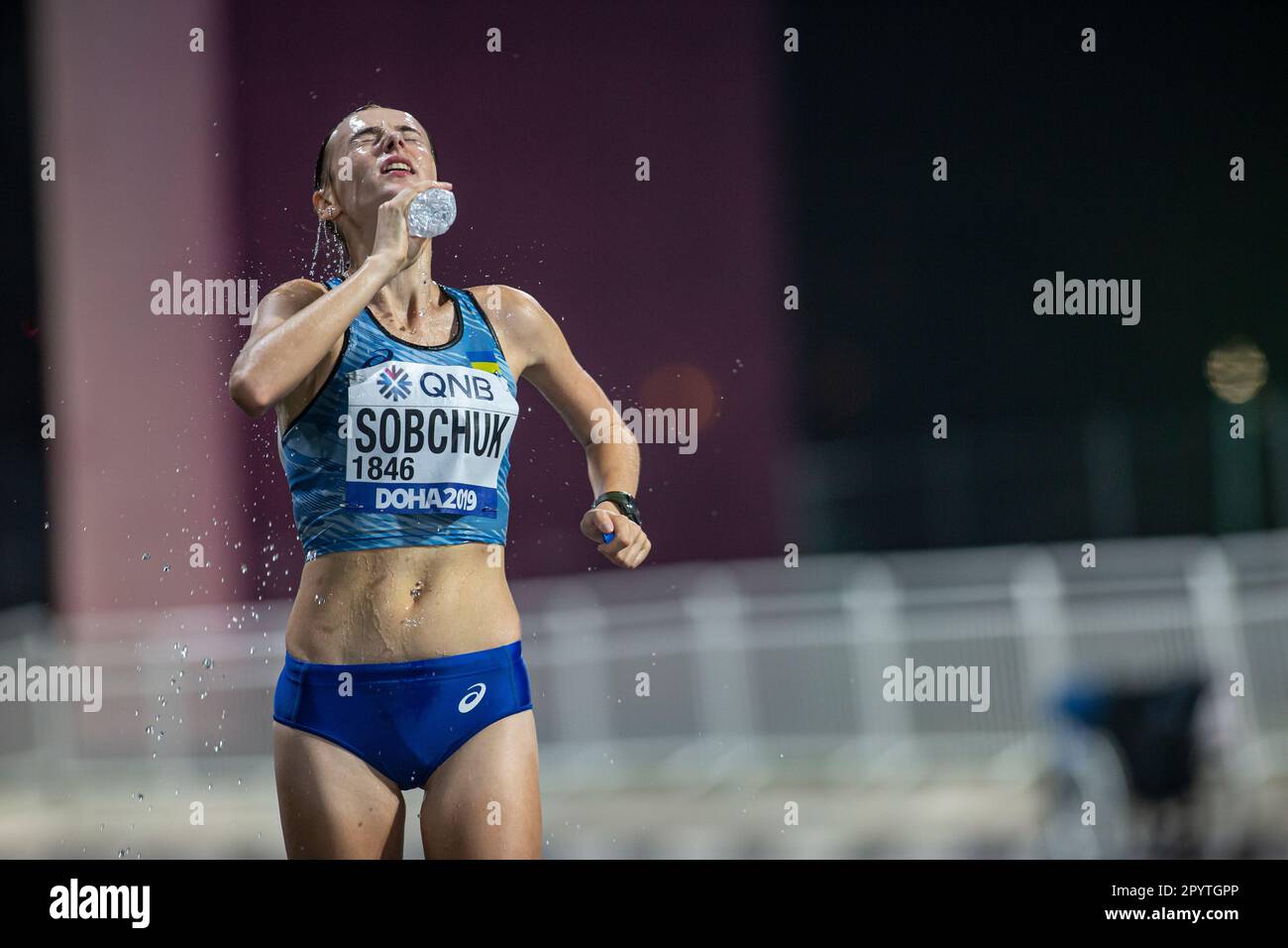 Khrystyna Yudkina running the 50 Kilometres Race Walk at the 2019 World