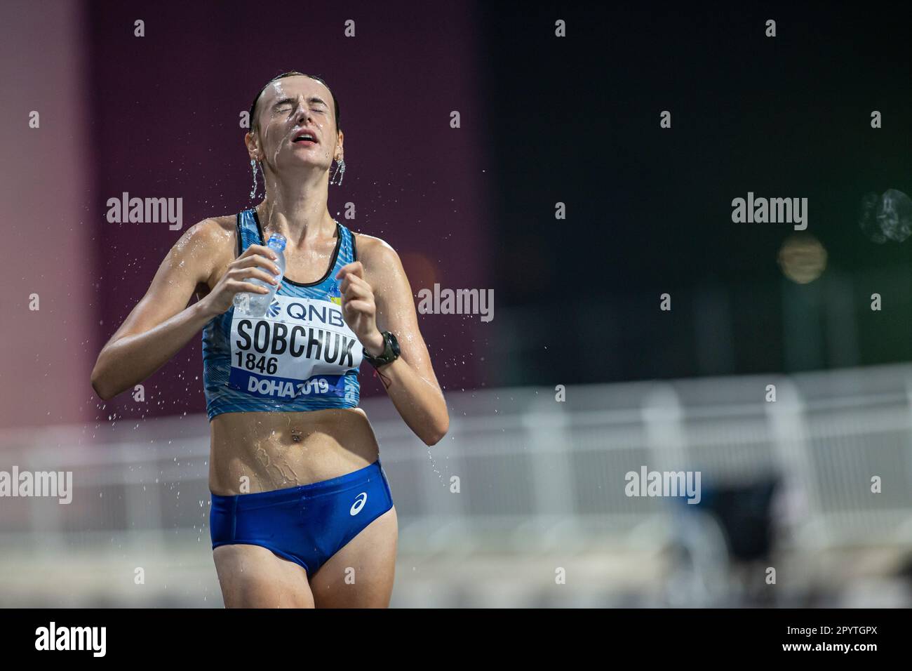 Khrystyna Yudkina running the 50 Kilometres Race Walk at the 2019 World