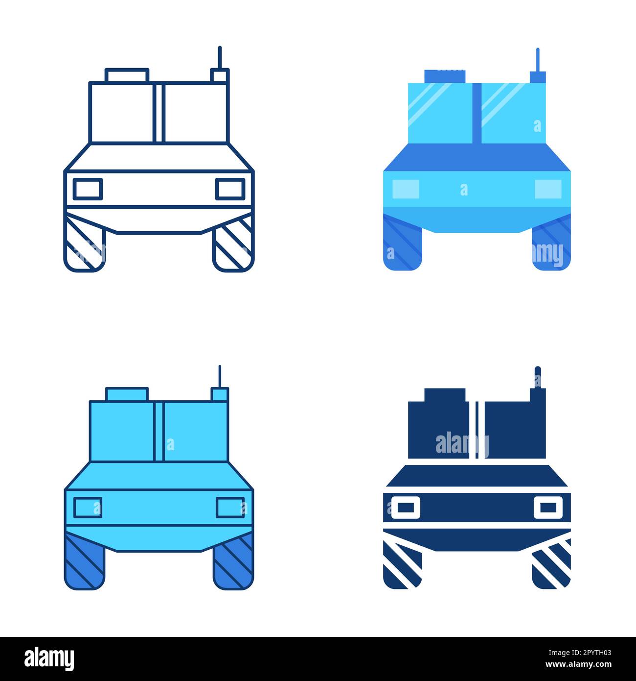 Armored car icon set in flat and line style. Military vehicle, army transportation symbol. Vector illustration Stock Vector