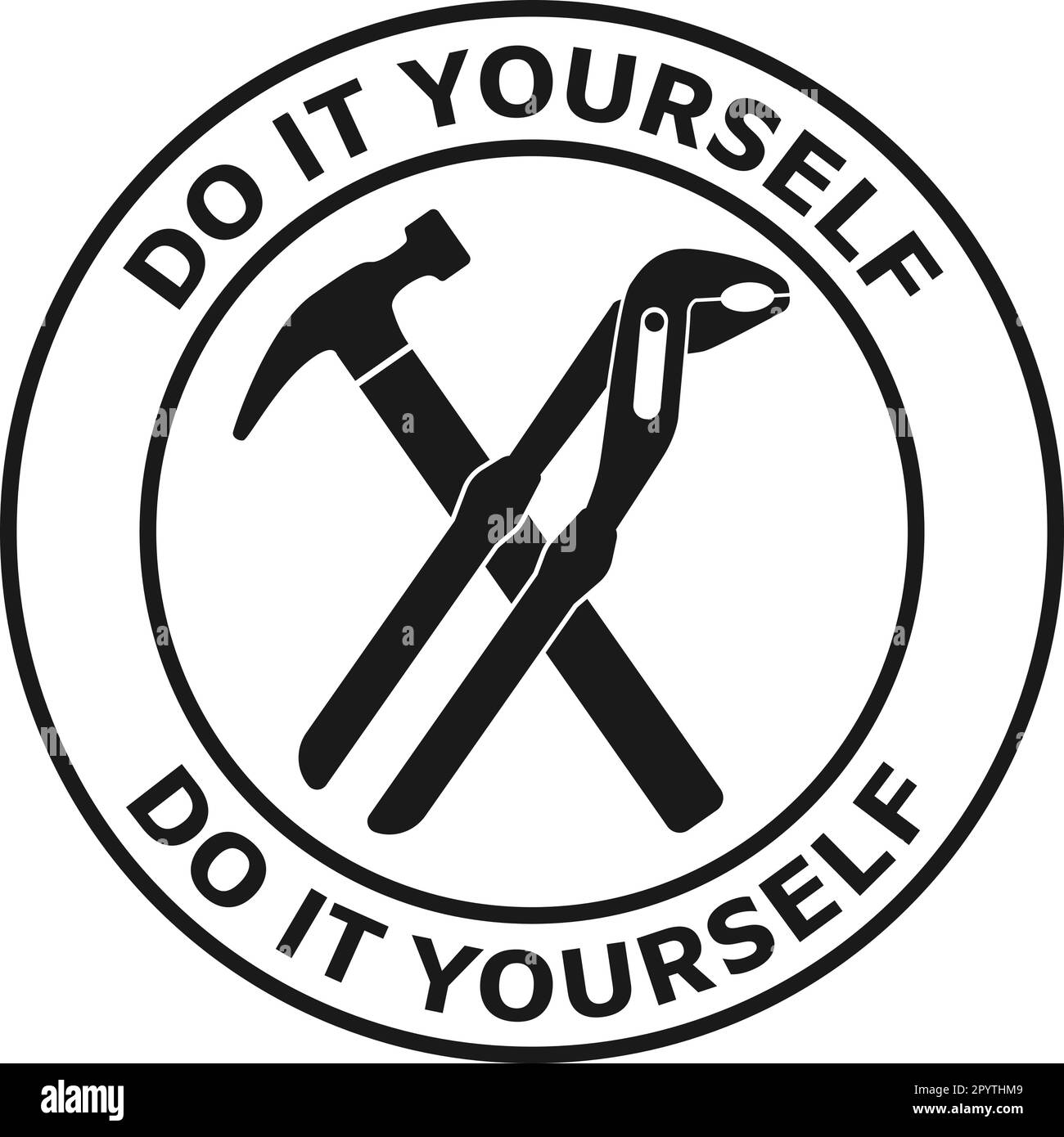 circular DIY do it yourself label or logo with hammer and pipe wrench, vector illustration Stock Vector