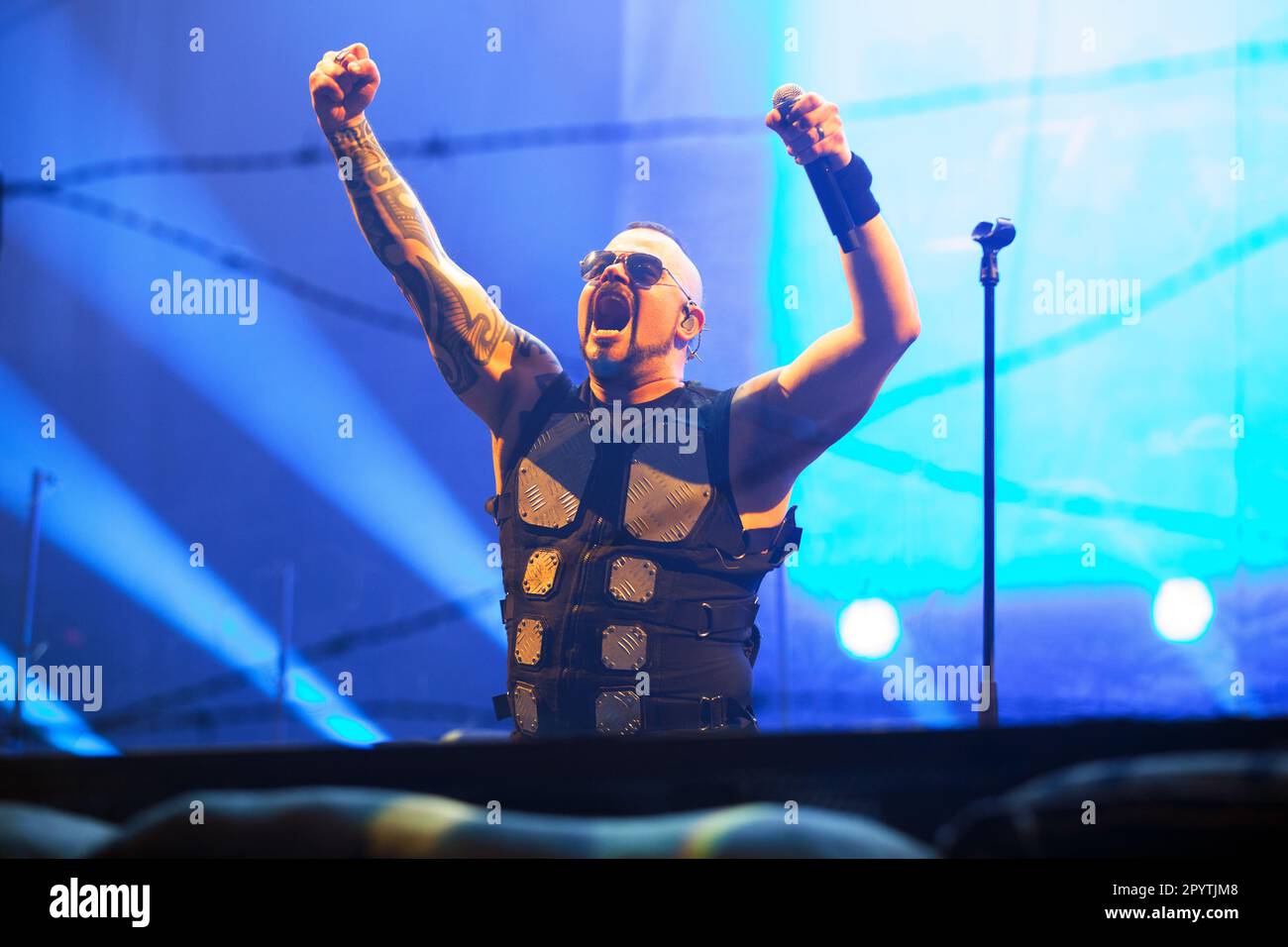 Swedish heavy metal band Sabaton performing at Leeds First Direct Arena