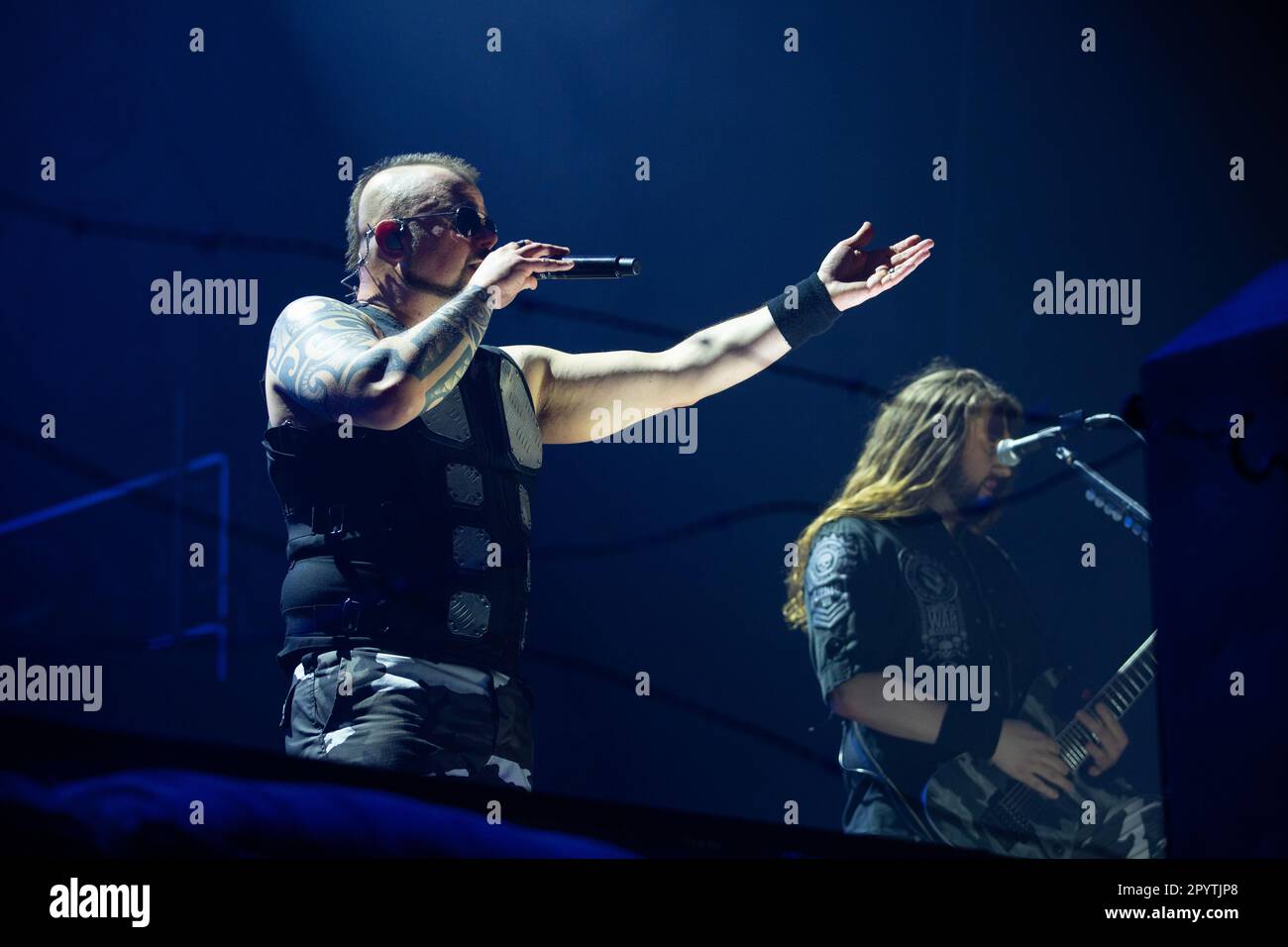 Swedish heavy metal band Sabaton performing at Leeds First Direct Arena