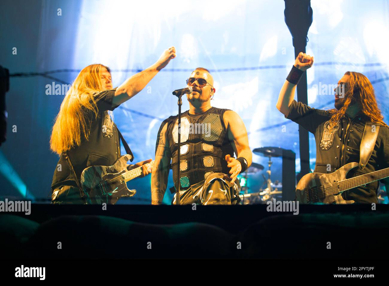 Swedish heavy metal band Sabaton performing at Leeds First Direct Arena