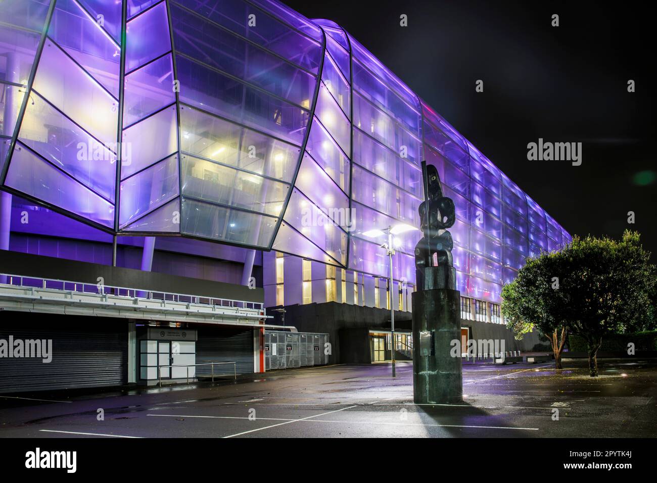 Auckland, New Zealand, 05 May, 2023. Eden Park, the national stadium and other landmarks around the city light up in royal purple to celebrate the coronation of King Charles III. The coronation of King Charles III will take place in London on May 6. Credit: David Rowland/Alamy Live News Stock Photo